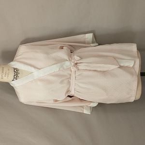 Blush Pink Natori Robe Lightweight Short Wrap White Trim Vintage 90's S to L fit